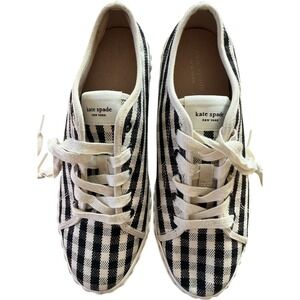 Kate Spade New York Gingham Sneakers Black White Lace Up Low Top K7403 Size 8.5B